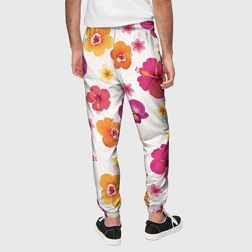 Мужские брюки Тропический букет - узор с яркими гибискусами и ор / 3D-принт – фото 4