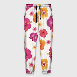 Брюки на резинке мужские Тропический букет - узор с яркими гибискусами и ор, цвет: 3D-принт