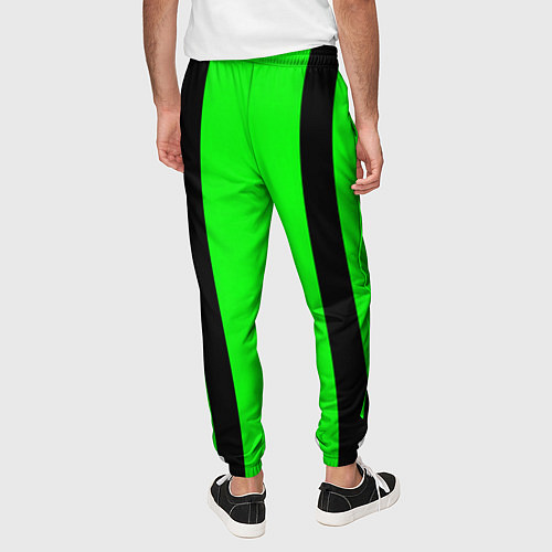 Мужские брюки Color black and green stripes / 3D-принт – фото 4