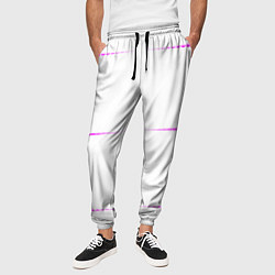 Брюки на резинке мужские Color white blue pink stripes, цвет: 3D-принт — фото 2