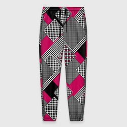 Брюки на резинке мужские Красно черная абстрактная геометрия пэчворк, цвет: 3D-принт