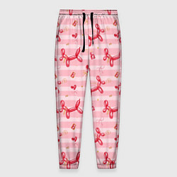 Брюки на резинке мужские Красные шарики-собачки на розовых полосках, цвет: 3D-принт