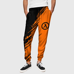 Брюки на резинке мужские Half Life - black and orange, цвет: 3D-принт — фото 2