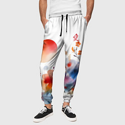 Брюки на резинке мужские Иероглиф любовь в цветочном паттерне, цвет: 3D-принт — фото 2