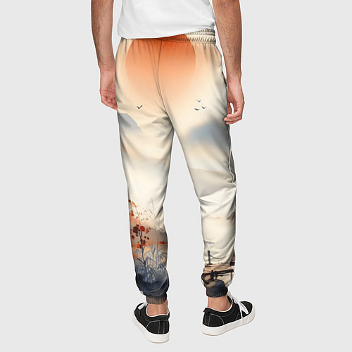 Мужские брюки Таинственный Японский пейзаж - акварель / 3D-принт – фото 4