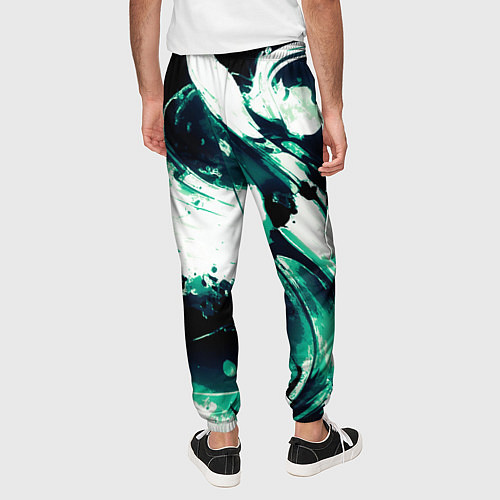 Мужские брюки Чёрно-зелёный абстракция волна / 3D-принт – фото 4