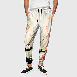 Брюки на резинке мужские Чёрное дерево с цветами абстракция, цвет: 3D-принт — фото 2