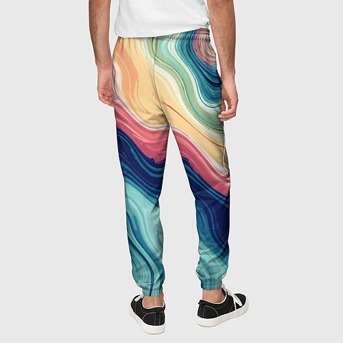 Мужские брюки Абстрактные волнистые линии синий / 3D-принт – фото 4
