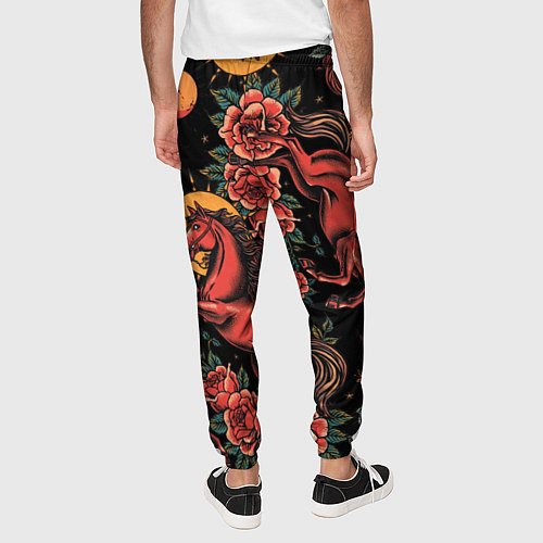 Мужские брюки Красная лошадь с розами / 3D-принт – фото 4