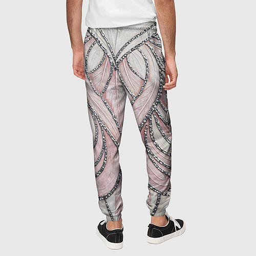 Мужские брюки Нежно розовый орнамент из перьев / 3D-принт – фото 4