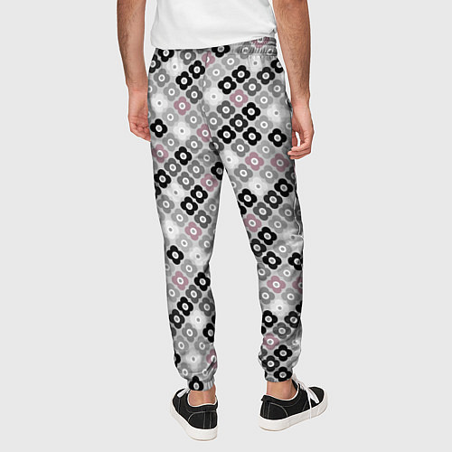 Мужские брюки Цветочный серо-розовый узор ретро / 3D-принт – фото 4