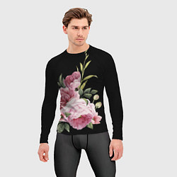Рашгард мужской Пионы на чёрном, цвет: 3D-принт — фото 2