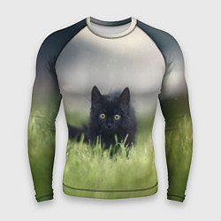 Рашгард мужской Черный кот на лугу, цвет: 3D-принт