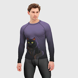 Рашгард мужской Черный кот на фиолетовом, цвет: 3D-принт — фото 2
