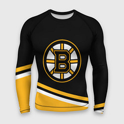 Рашгард мужской Бостон Брюинз, Boston Bruins Диагональные полосы, цвет: 3D-принт