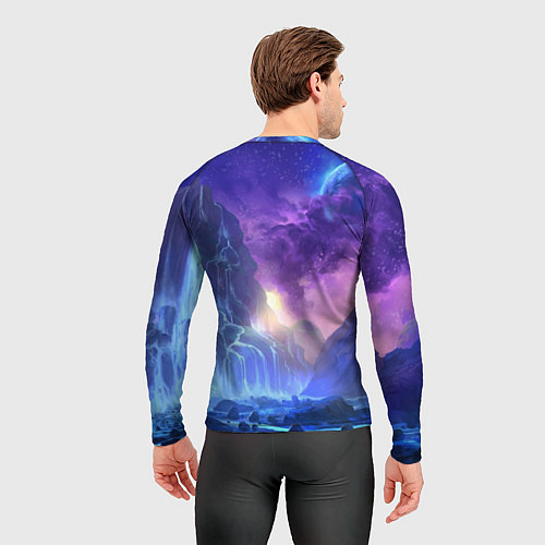 Мужской рашгард Фантастический пейзаж Водопад Неон / 3D-принт – фото 4