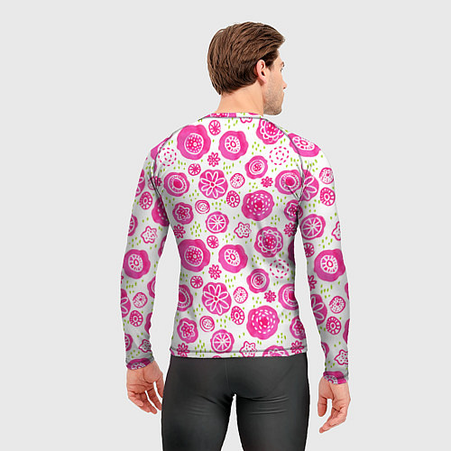 Мужской рашгард Яркие розовые цветы в дудл стиле, абстракция / 3D-принт – фото 4