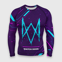 Рашгард мужской Символ Watch Dogs в неоновых цветах на темном фоне, цвет: 3D-принт