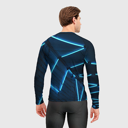 Мужской рашгард Неоновые лампы и кирпичный эффект - Голубой / 3D-принт – фото 4