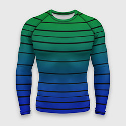 Рашгард мужской Черные полосы на синем, зеленом градиенте, цвет: 3D-принт