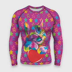 Рашгард мужской Сердечный котик в поп-арте, цвет: 3D-принт