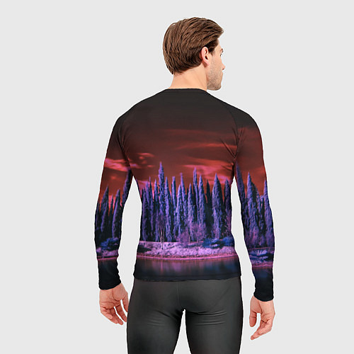 Мужской рашгард Абстрактный фиолетовый лес и тёмная река / 3D-принт – фото 4