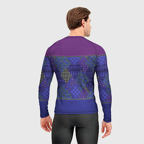 Мужской рашгард Combined burgundy-blue pattern with patchwork / 3D-принт – фото 4