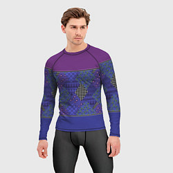 Рашгард мужской Combined burgundy-blue pattern with patchwork, цвет: 3D-принт — фото 2