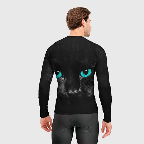 Мужской рашгард Чёрный кот с бирюзовыми глазами / 3D-принт – фото 4
