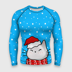 Рашгард мужской Снегопад - котик в шапочке, цвет: 3D-принт