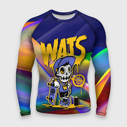 Рашгард мужской Whats - скелет со скейтбордом - граффити, цвет: 3D-принт