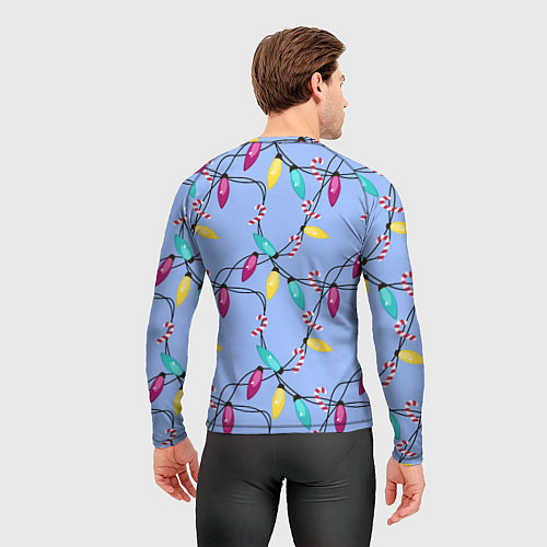 Мужской рашгард Новогодняя гирлянда голубая / 3D-принт – фото 4