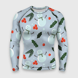 Рашгард мужской Снеговики и ягодки, цвет: 3D-принт