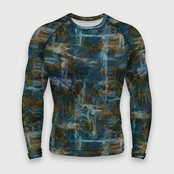 Рашгард мужской Синий и коричневый абстрактный гранжевый, цвет: 3D-принт