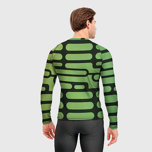Мужской рашгард Зелёный прямоугольный паттерн на чёрном фоне / 3D-принт – фото 4
