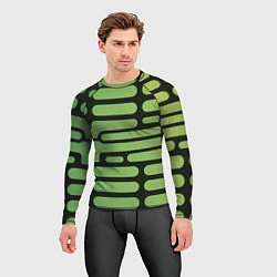 Рашгард мужской Зелёный прямоугольный паттерн на чёрном фоне, цвет: 3D-принт — фото 2