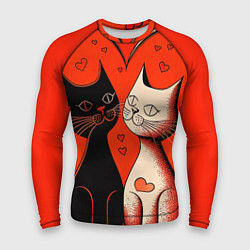 Рашгард мужской Влюблённые кошки на красном фоне, цвет: 3D-принт