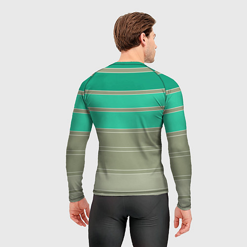 Мужской рашгард Полосатый оливковый зеленый изумрудный узор / 3D-принт – фото 4