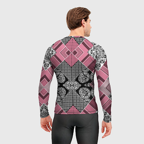 Мужской рашгард Геометрический розово-черный с белым узор / 3D-принт – фото 4