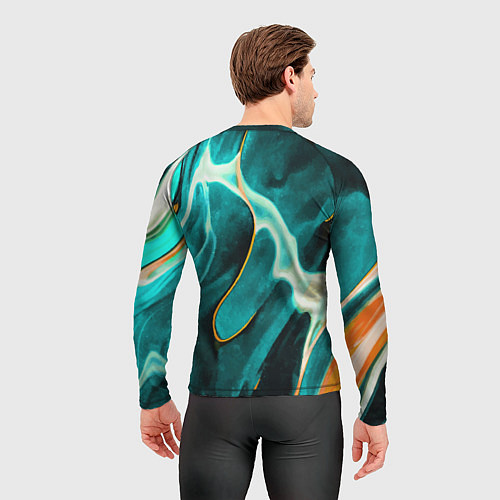 Мужской рашгард Жидкая краска - голубые разводы / 3D-принт – фото 4