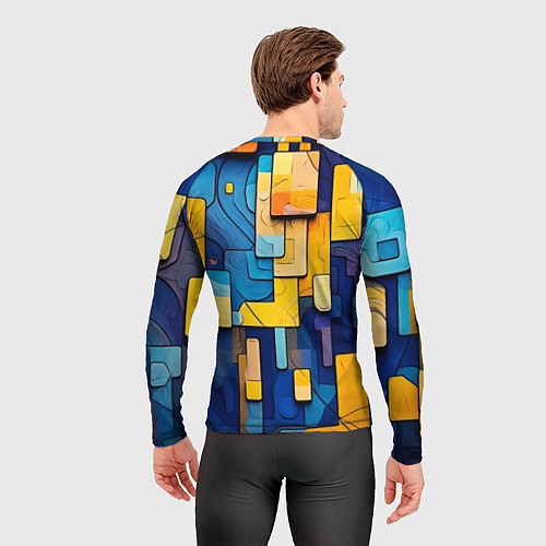 Мужской рашгард Синие и жёлтые фигуры / 3D-принт – фото 4