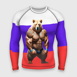 Рашгард мужской Накаченный медведь на Российском флаге, цвет: 3D-принт