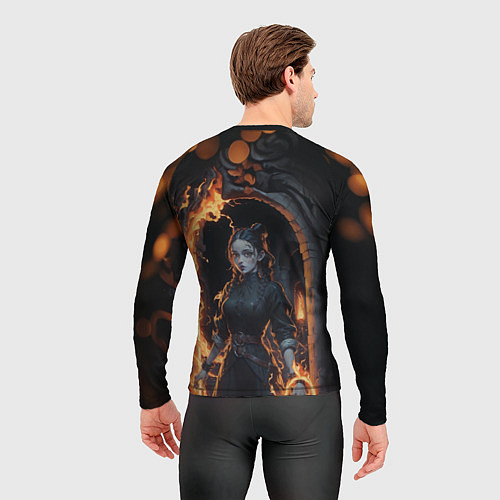 Мужской рашгард Готическая девушка с двумя косами огненная магия / 3D-принт – фото 4
