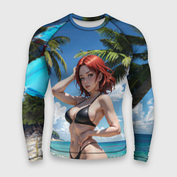 Рашгард мужской Девушка с рыжими волосами на пляже, цвет: 3D-принт