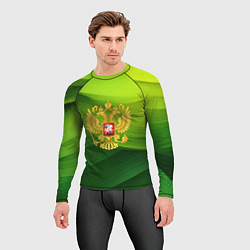 Рашгард мужской Золотистый герб России на зеленом фоне, цвет: 3D-принт — фото 2
