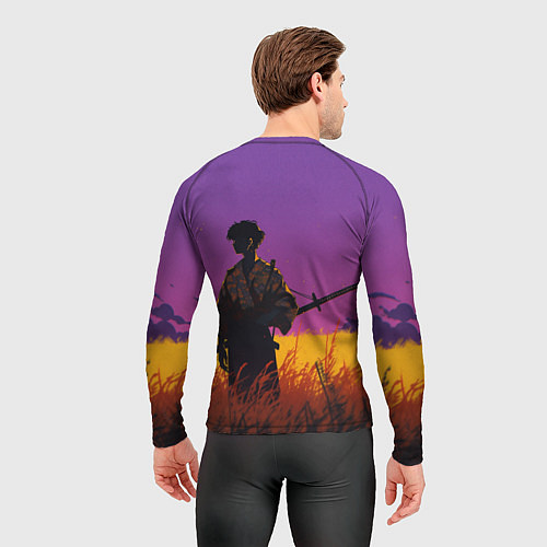 Мужской рашгард Самурай на закате - фиолетовый / 3D-принт – фото 4