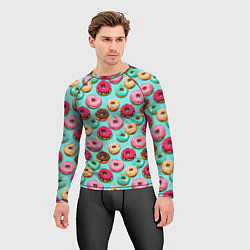 Рашгард мужской Разноцветные пончики паттерн, цвет: 3D-принт — фото 2