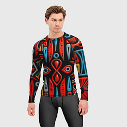Рашгард мужской Красно-синий узор в африканском стиле, цвет: 3D-принт — фото 2