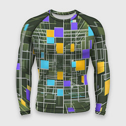 Рашгард мужской Разноцветные квадраты и белые полосы, цвет: 3D-принт