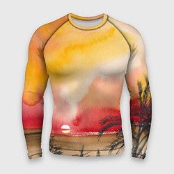 Рашгард мужской Тропический закат акварель, цвет: 3D-принт